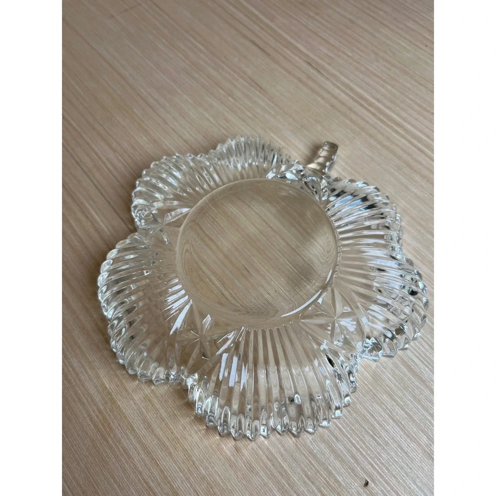 Vintage Federal Glass Shamrock Clover Clear Pressed Glass Candy Trinket Bowl